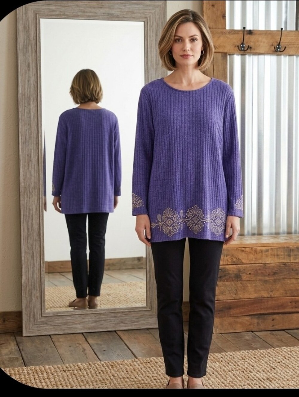 Embellished Purple Ribbed Knit Pullover Top XL Alfred Dunner